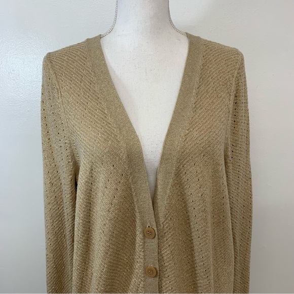 Lane Bryant Cardigan Sz 14/16 Beige Gold Metallic Loose Knit Long Sleeve Office - Picture 2 of 10
